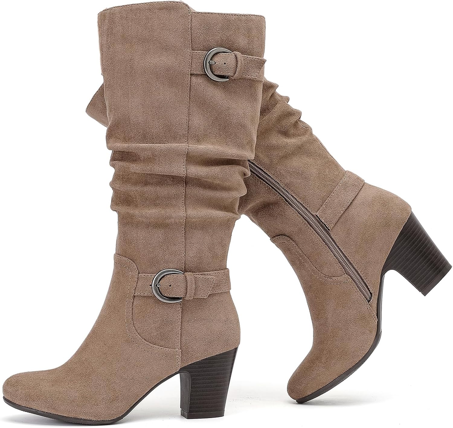 Women's Slouchy Knee High Boots with Chunky Heel, Pointed Toe, Comfortable and Fashionable Fall Winter Boots for Women.